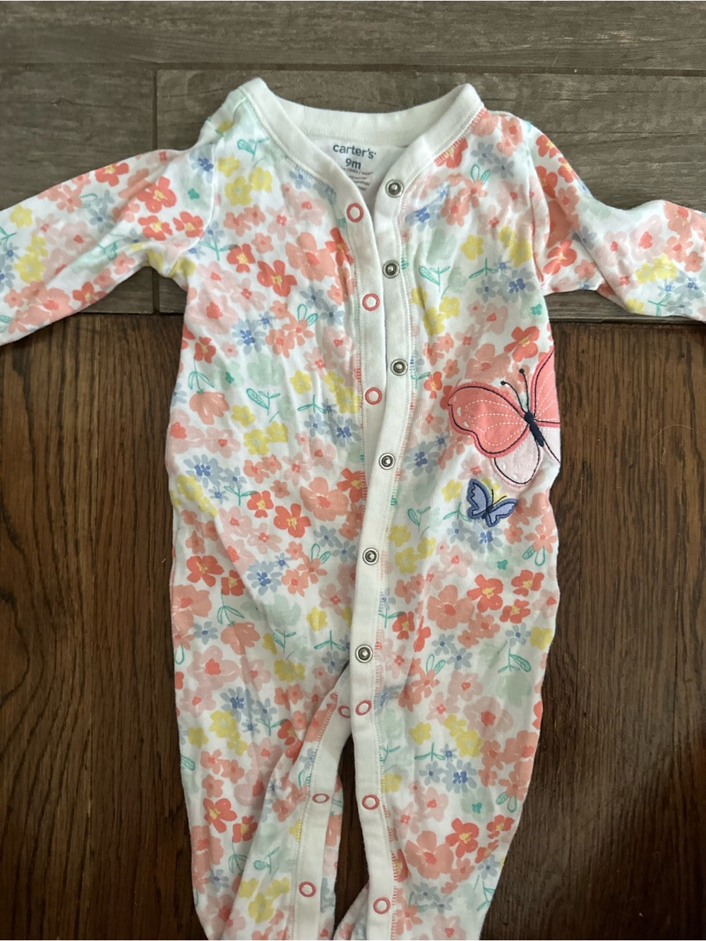 Carter's Coral, Yellow & Blue Floral Footed One-Piece
